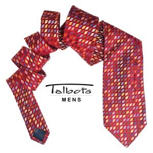 Talbots Mens Necktie Hand Made Sheen Ombre Effect Silk Geometric Cubes Embossed
